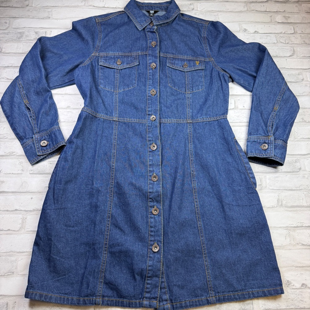 Frye Denim Shirt Dress Women M Blue Western Core Long Sleeve Collar Button EUC